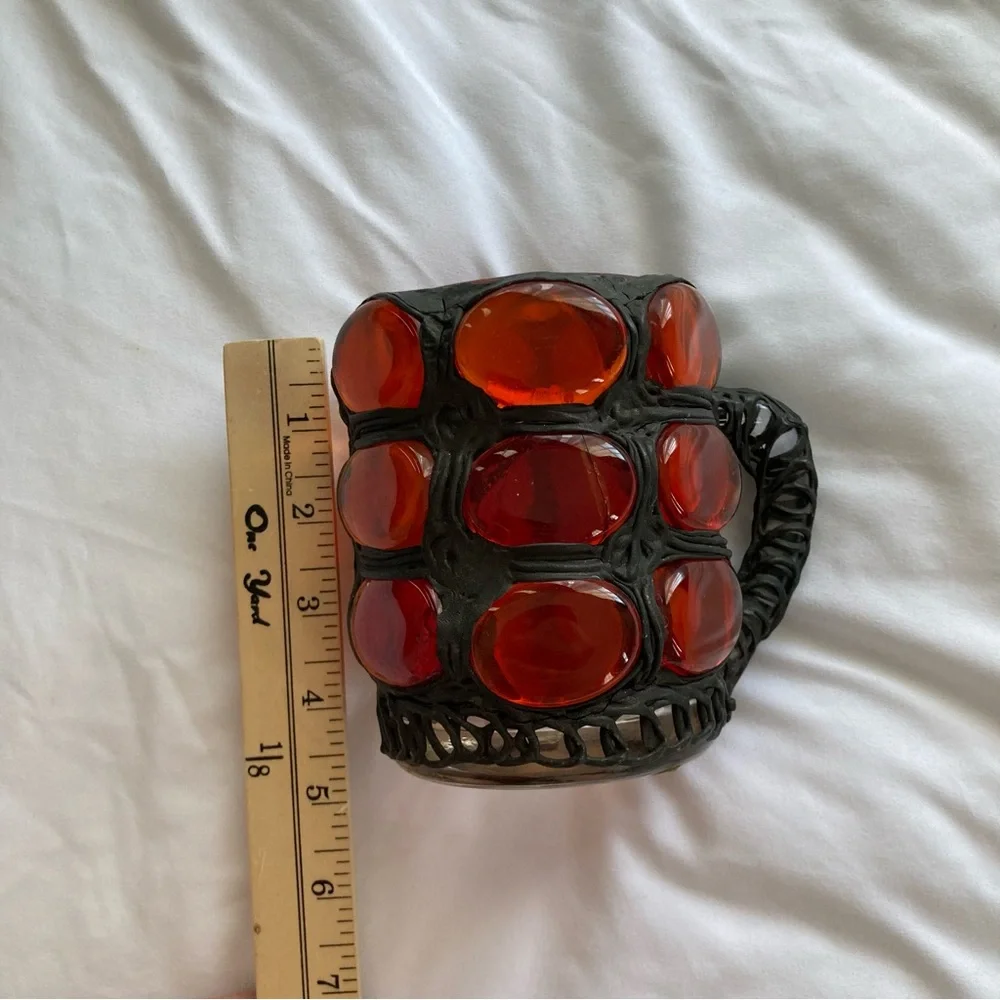 Bertino Originals Vtg mid century art glass gothic brutalist mug candle holder